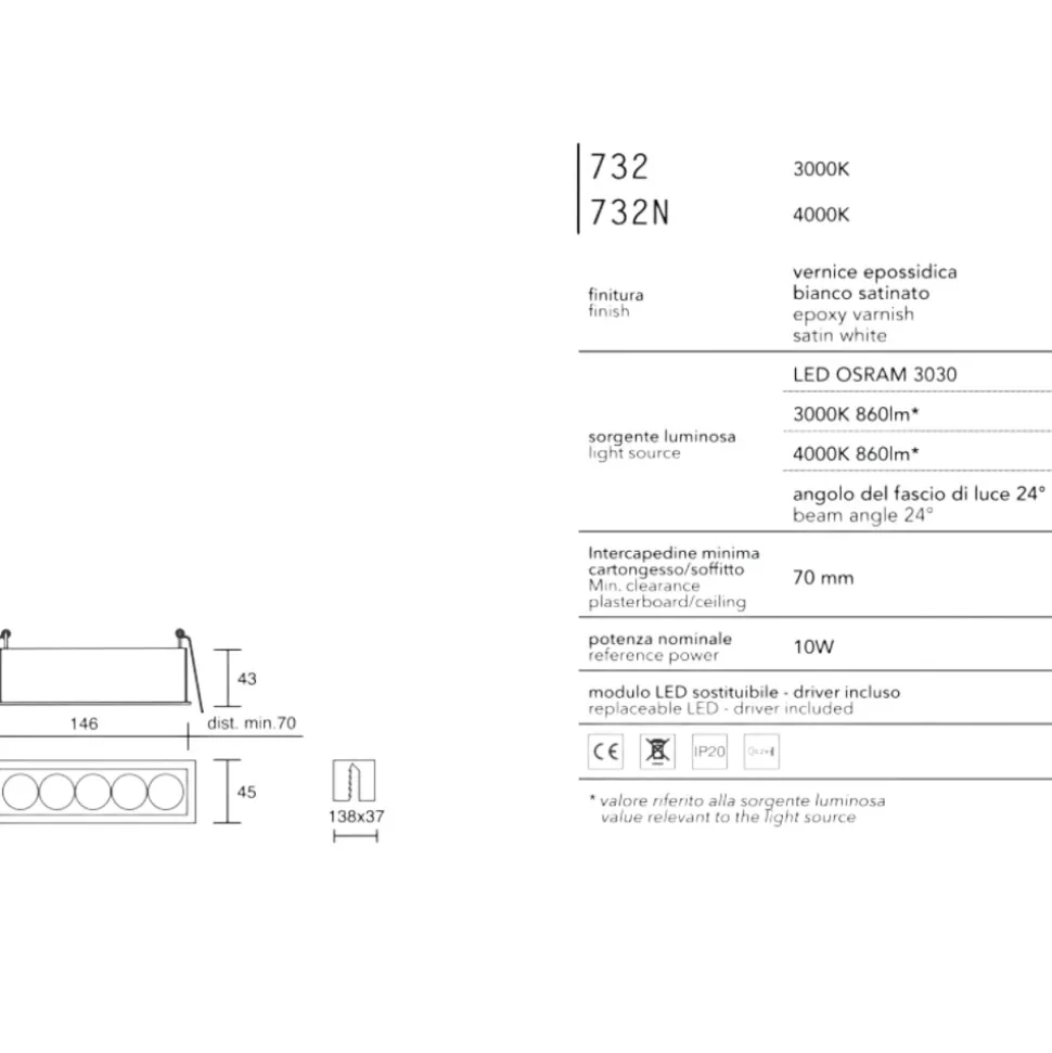 Cestello faretti 10w 3000k da incasso isyluce exacta per controsoffitto