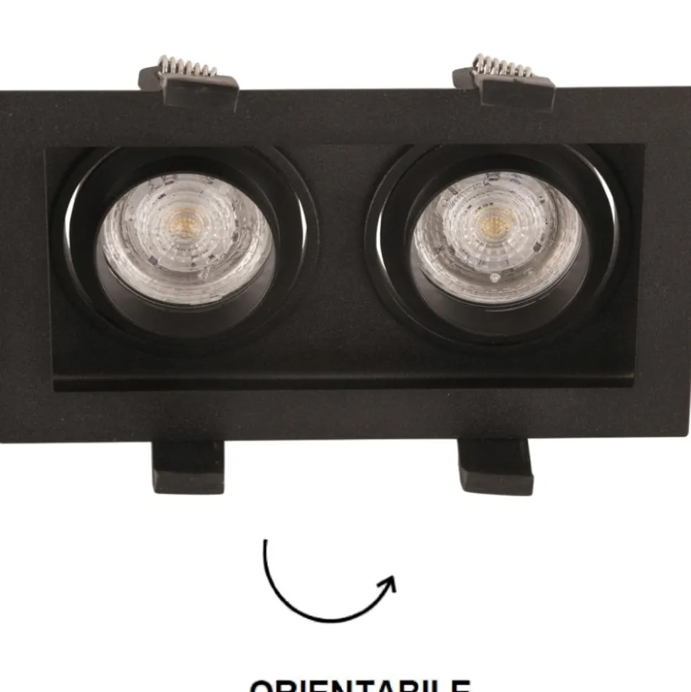Cestello faretto da incasso controsoffitto nero 2 luci orientabili