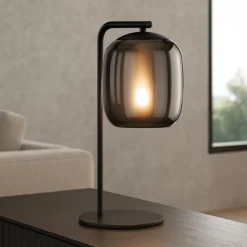 Ciampino eglo lampada da tavolo minimal con paralume grigio in vetro