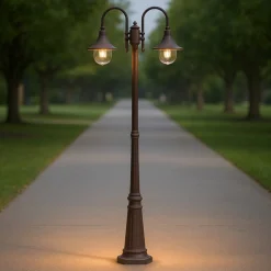 Cima pt2 lampione alto per esterno giardino marrone ip43 due luci ideal lux