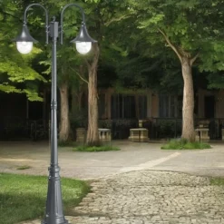 Cima pt2 lampione classico antracite due luci da giardino ideal lux