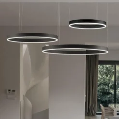 Composizione 3 lampadari anelli cerchi nero led 140w 2700k a 6000k