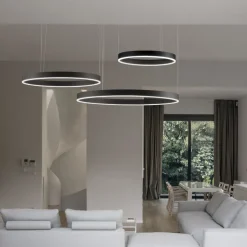 Composizione 3 lampadari anelli cerchi nero led 140w 2700k a 6000k