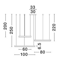 Composizione 3 lampadari anelli cerchi nero led 140w 2700k a 6000k