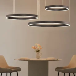 Composizione 3 lampadari anelli cerchi led nero