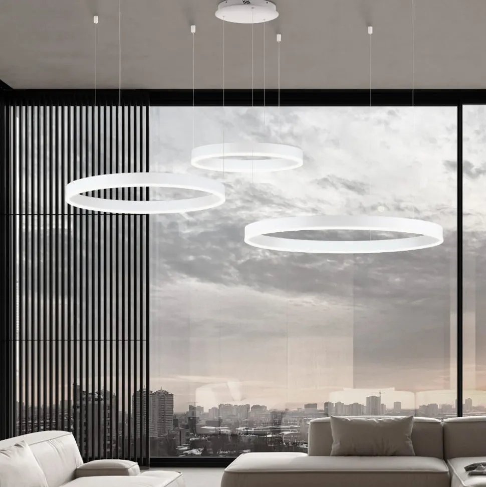 Composizione 3 lampadari cerchi bianchi led 3000k dimmerabile