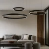 Composizione lampadari led cerchi nero per soggiorno moderno