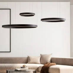 Composizione lampadari led cerchi nero per soggiorno moderno