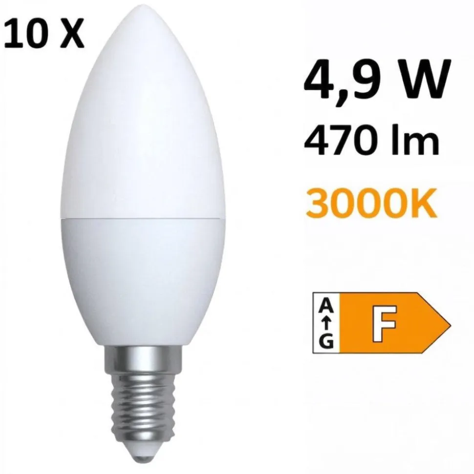Confezione 10 lampadine e14 led 4,9w 3000k 470 lumen