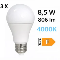 Confezione 3 lampadine e27 led 8,5w 4000k 806 lumen