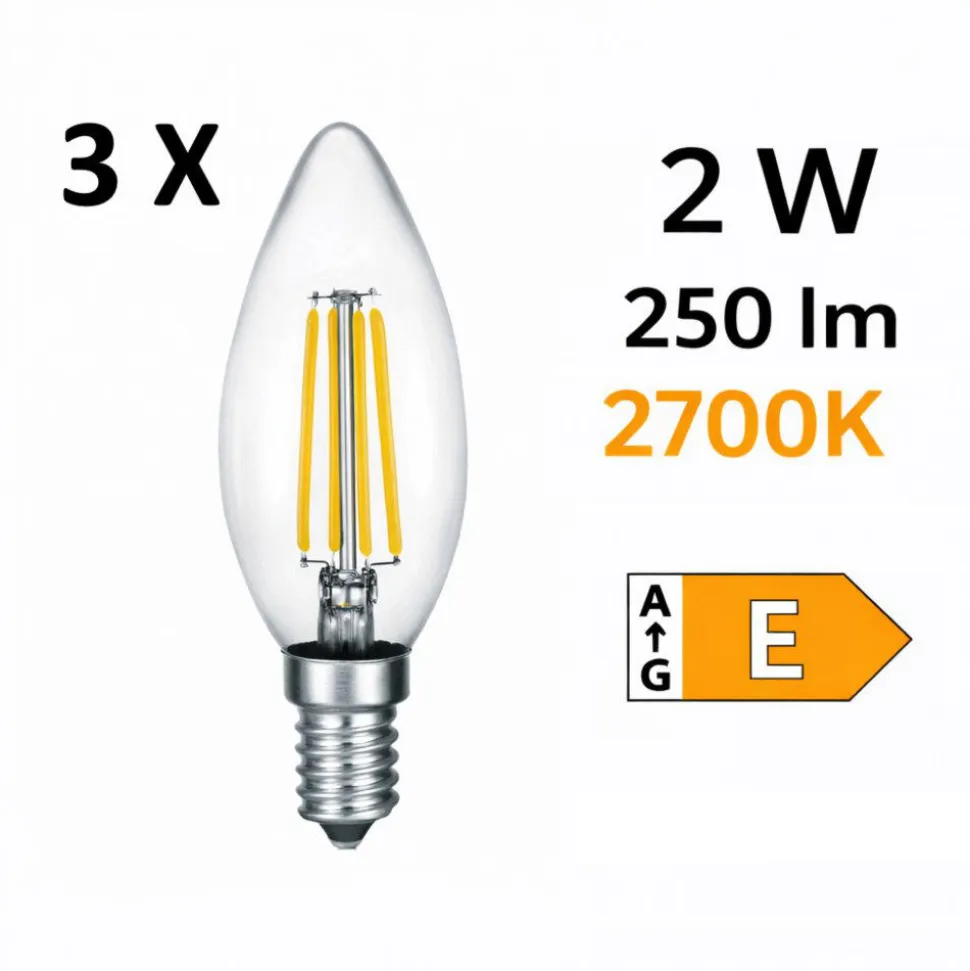 Confezione 3 lampadine e14 led 2w 2700k 250 lumen