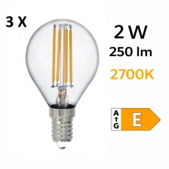 Confezione 3 lampadine e14 led 2w 2700k 250 lumen