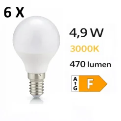 Confezione 6 lampadine led e14 4,9w 3000k 470 lumen