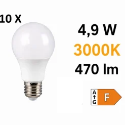 Confezione 10 lampadine led e27 4,9w 3000k 470 lumen