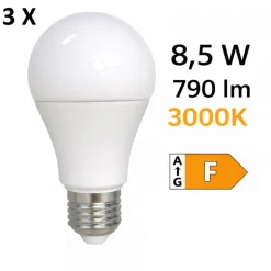 Confezione 3 lampadine led e27 8,5w 3000k 790 lumen
