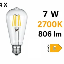 Confezione 4 lampadine led e27 7w 2700k 806 lumen