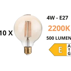 Confezione n10 lampadine e27 globo led 4w 2200k 500lm ambra ideal lux