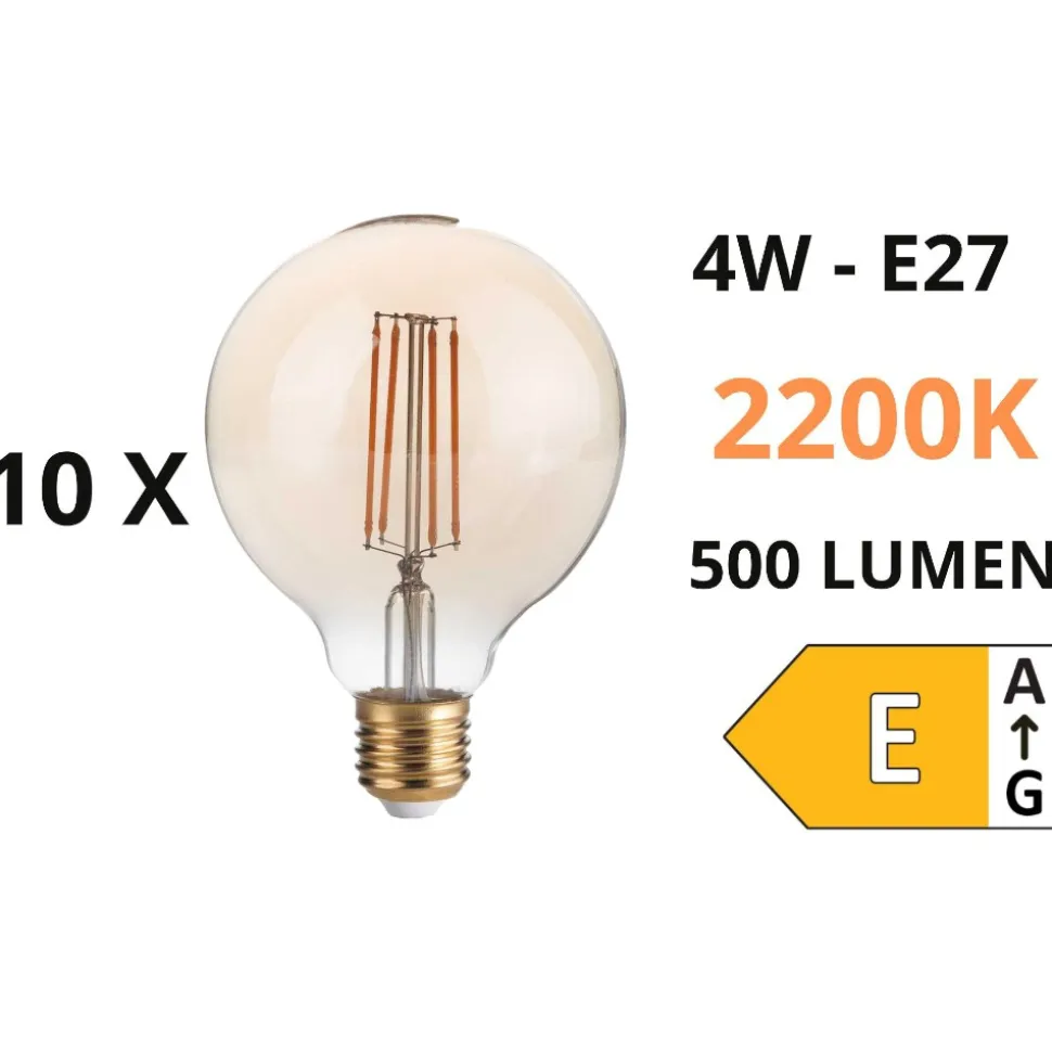 Confezione n10 lampadine e27 globo led 4w 2200k 500lm ambra ideal lux