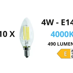 Confezione n10 lampadine e14 led 4w 4000k 490lm oliva trasparente ideal lux