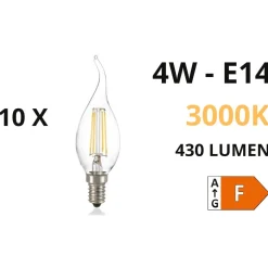 Confezione n10 lampadine e14 led 4w 3000k 430lm trasparente ideal lux