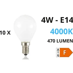 Confezione n10 lampadine e14 led 4w 4000k 470lm mini sfera vetro bianco ideal lux