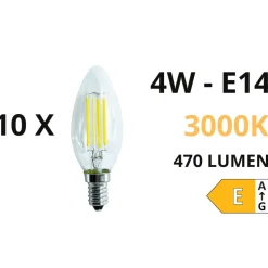 Confezione n10 lampadine e14 led 4w 3000k 470lm oliva trasparente ideal lux