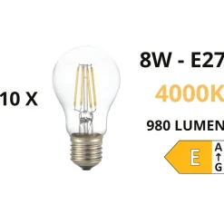 Confezione n10 lampadine led e27 8w 4000k 980lm goccia trasparente ideal lux