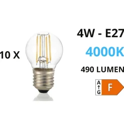 Confezione n10 lampadine led e27 4w 4000k 490lm sfera trasparente ideal lux
