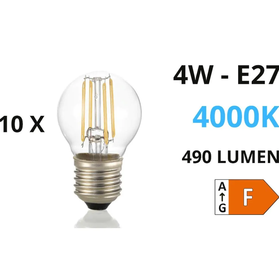 Confezione n10 lampadine led e27 4w 4000k 490lm sfera trasparente ideal lux