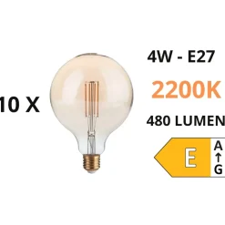 Confezione n°10 lampadine e27 led 4w 2200k 480lm globo ambra ideal lux