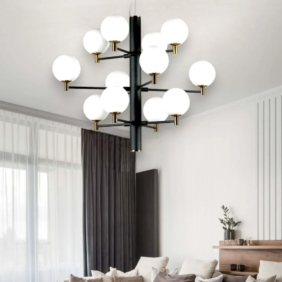 Copernico sp12 ideal lux lampadario moderno nero per soggiorno
