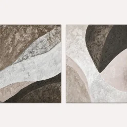 Coppia di quadri astratti materici quadrati 80x80 moderni per soggiorno