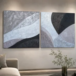 Coppia di quadri astratti materici quadrati 80x80 moderni per soggiorno