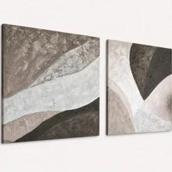 Coppia di quadri astratti materici quadrati 80x80 moderni per soggiorno