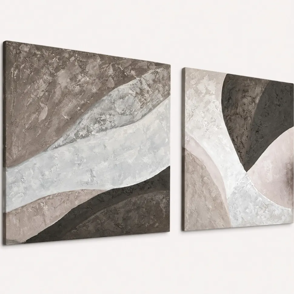 Coppia di quadri astratti materici quadrati 80x80 moderni per soggiorno