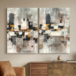 Coppia di quadri 60x90 astratti dipinti moderni tele per soggiorno