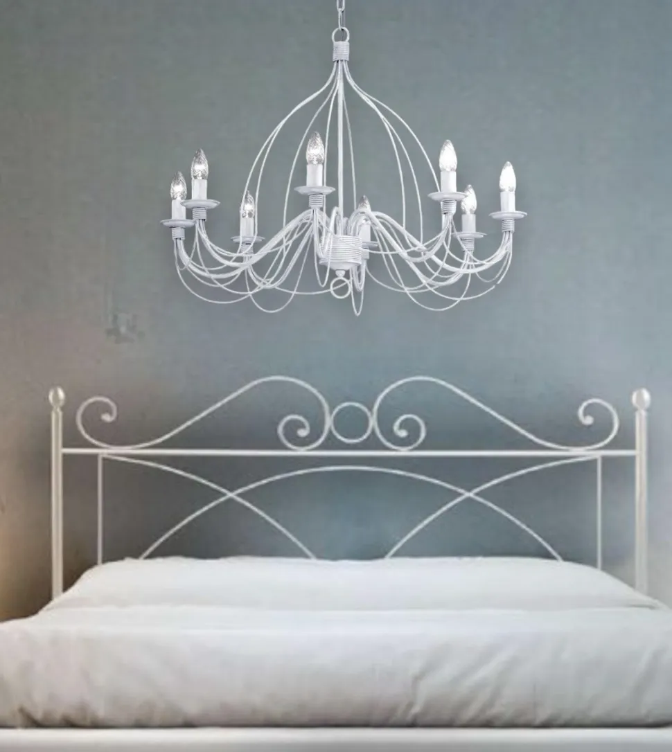 Corte sp8 lampadario ferro batutto bianco ideal lux