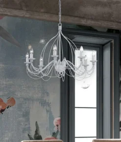 Corte sp8 lampadario ferro batutto bianco ideal lux