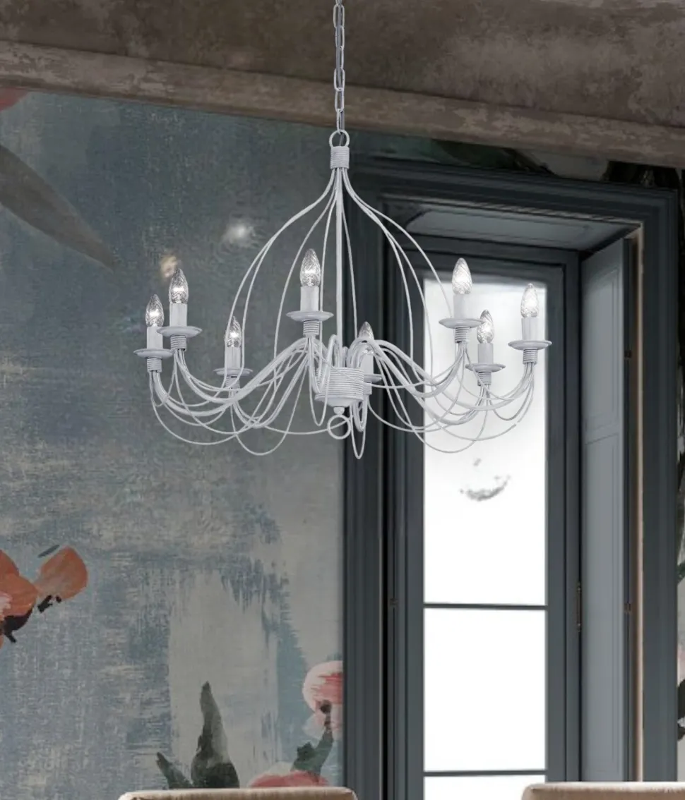 Corte sp8 lampadario ferro batutto bianco ideal lux