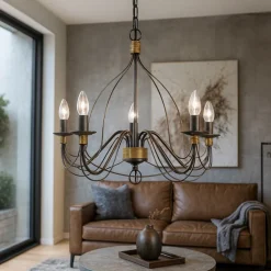 Corte sp5 lampadario 5 luci ferro battuto ruggine ideal lux