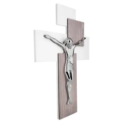 Crocifisso da parete moderno 60x40 rovere argento bongelli preziosi