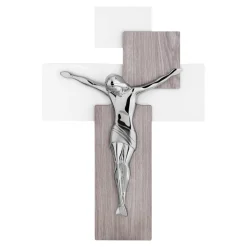 Crocifisso da parete rovere 42x30 moderno argentato bongelli preziosi
