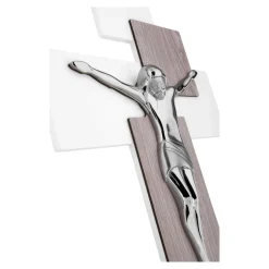 Crocifisso da parete rovere 42x30 moderno argentato bongelli preziosi