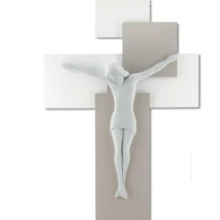 Crocifisso da parete 27x19 moderno tortora bianco bongelli preziosi