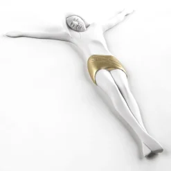Crocifisso 25x22 cristo design moderno da parete bianco oro