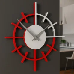 Crosshair orologio moderno da parete legno colore rosso fuoco