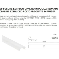 Diffusore 98062 in polciarbonato opale per profilo alluminio ll 98061