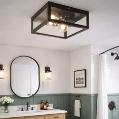 Eglo amezola plafoniera da bagno quadrata moderna in vetro ip44