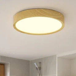 Eglo musurita plafoniera da bagno rotonda effetto legno led 3000k ip44
