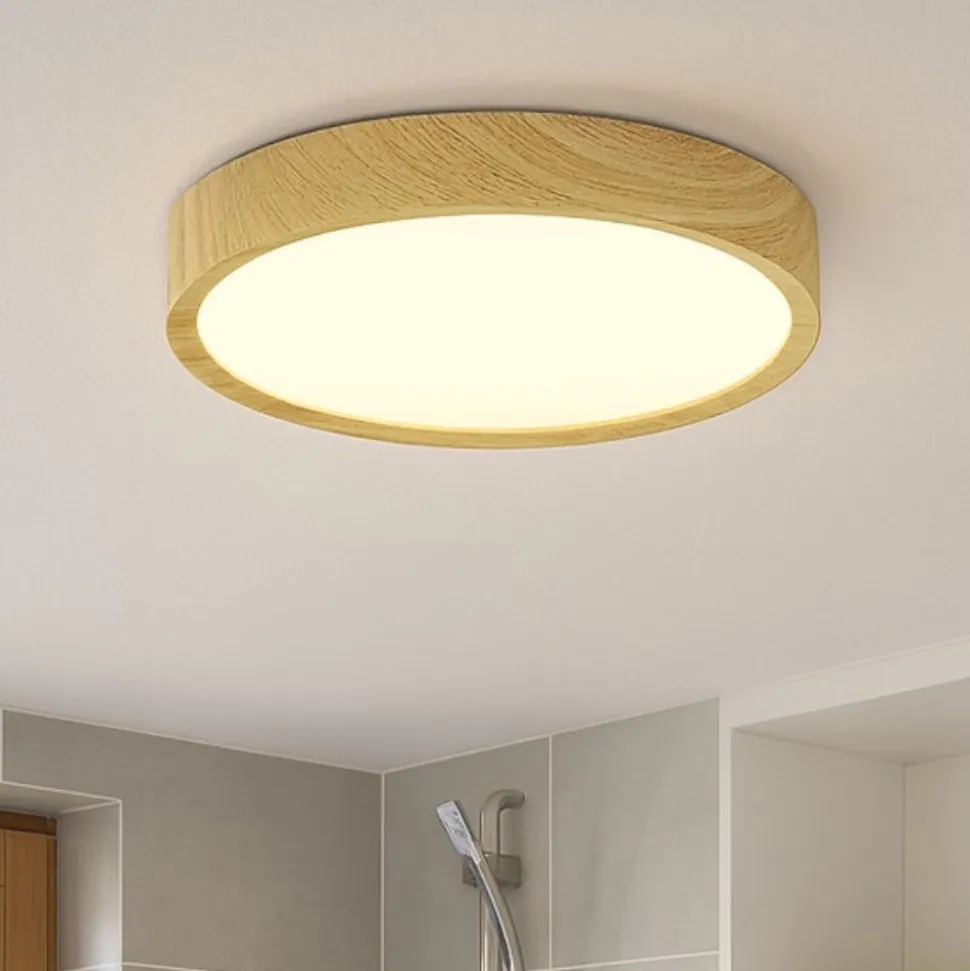Eglo musurita plafoniera da bagno rotonda effetto legno led 3000k ip44